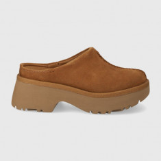 UGG papuci din piele NeHeights Clog femei, culoarea maro, cu platforma, 1152731