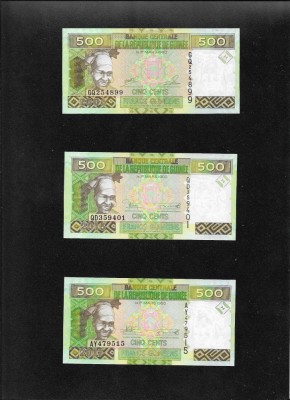 Set Guinea 3 x 500 francs 2006 2015 2017 foto