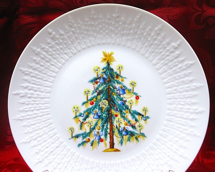 FARFURIE FRUCTIERA PLATOU PORTELAN HUTSCHENREUTHER BAVARIA DECOR DE IARNA CU BRAD DE CRACIUN 25 CM