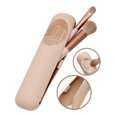 Organizator Pensule Machiaj Salestore.ro&amp;reg; &amp;ndash; Silicon, Spălare, &amp;Icirc;nchidere Magnetică, Husă Călătorii, Bej foto