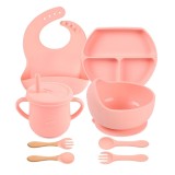Set diversificare din silicon pentru bebelsi din 8 piese, Roz