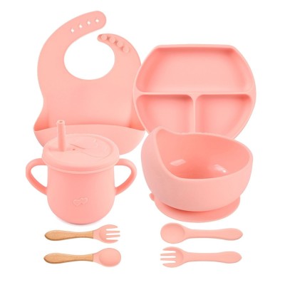 Set diversificare din silicon pentru bebelsi din 8 piese, Roz foto