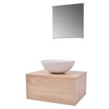 Cumpara ieftin Set mobilier baie, 3 piese, bej, cu chiuveta
