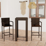 VidaXL Set bar exterior cu cotieră, 3 piese, maro, poliratan
