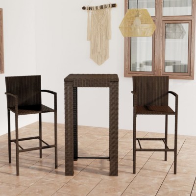 vidaXL Set bar exterior cu cotieră, 3 piese, maro, poliratan 3064804 foto