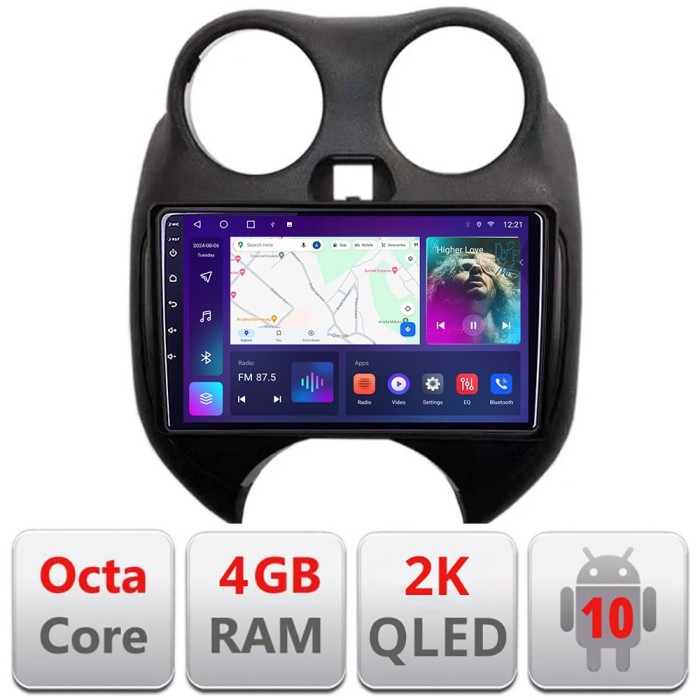 Navigatie Nissan Micra 2010-2014 Android ecran Qled 2K Octa core 4+32 KIT-micra2010+EDT-E409-2K CarStore Technology