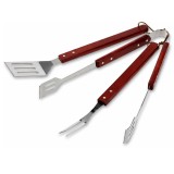 Set 3 ustensile pentru gratar din inox cu maner din lemn, spatula, furculita si cleste Household NewTrend