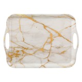 Tavă Servit Ecru Marble, Plastic, 35x25x2 cm, M&acirc;nere Auriu, Oem