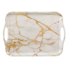Tavă Servit Ecru Marble, Plastic, 35x25x2 cm, M&acirc;nere Auriu
