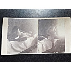 2 fotografii vechi, cca 1900, cu tema erotica, lipite pe carton