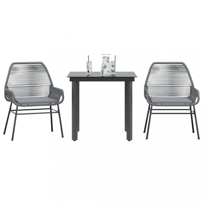Gossi set de sufragerie de gradina 3 piese sticla poliratan gri