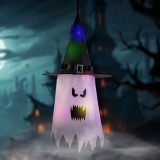 Decor LED Halloween - fantoma - roz - 10 LED-uri colorate - poate fi agatat - 2 x 2032 - 75 x 35 cm