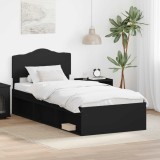 vidaXL Cadru de pat cu headboard Negru 100 x 200 cm Lemn de pin masiv 3412935
