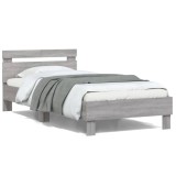 vidaXL Cadru de pat cu tăblie și lumini LED, gri sonoma, 100x200 cm