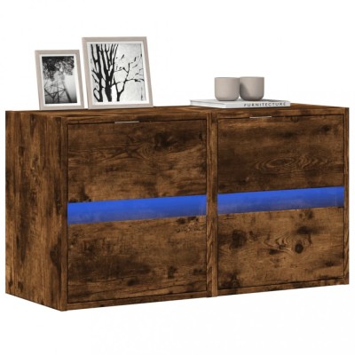 vidaXL Comodă TV de perete cu LED, 2 buc. stejar fumuriu, 41x31x45 cm foto