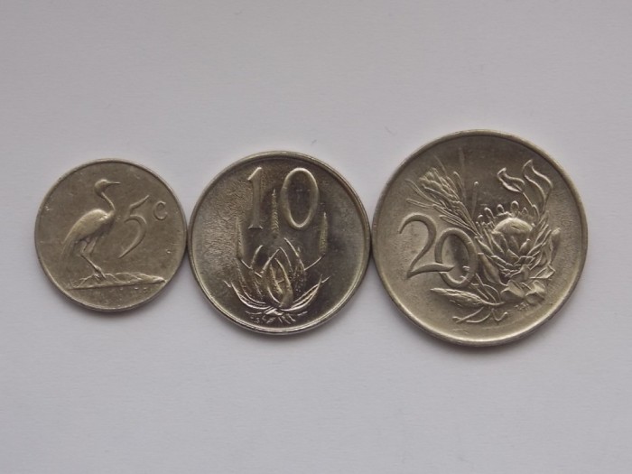 LOT 3 MONEDE -5,10,20 CENTS 1965 AFRICA DE SUD-SOUTH AFRICA
