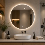 Oglinda baie LED rotunda 80 cm cu anti-aburire si control tactil