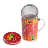 Cumpara ieftin Cana portelan multicolor cu capac, infuzor ceai in cutie cadou Fruits &Oslash; 8 x 10,5 H, 350 ml