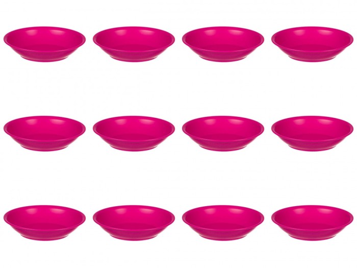 Set farfurii 12 piese, farfurii adanci, plastic, fucsia, diametru 18 cm