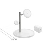 STATIE incarcare wireless Anker &quot;MagGo&quot; 15W, 3-in-1, 3 x wireless, incarca simultan telefon, casti si smartwatch Apple, alb, &quot;B25M3321&quot; (timbru verde