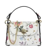 Geanta alba cu imprimeu floral din piele naturala 1602 122