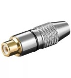 Mufa RCA Mama Goobay, Inel Negru, Metal Aurit, Cablu Max 6.5mm