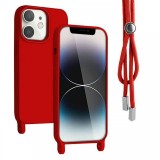 Lemontti Husa Silicon cu Snur iPhone 12 / 12 Pro Rosu (protectie 360&deg;, material fin, captusit cu microfibra)