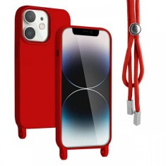 Lemontti Husa Silicon cu Snur iPhone 12 / 12 Pro Rosu (protectie 360&deg;, material fin, captusit cu microfibra)