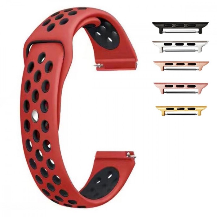 Curea silicon, compatibila Apple Watch 9|8|7|6|5|4|3|2|1 Series, 41mm|40mm|38mm, Rosu/Negru