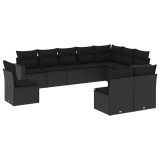 Cumpara ieftin Set canapele de gradina cu perne, 10 piese, negru, poliratan
