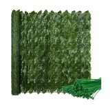 Gard artificial din frunze, pentru balcon, 5 panouri, lungime 3 m, verde, poliester