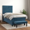 VidaXL Pat box spring cu saltea, albastru &icirc;nchis, 80x200 cm, catifea