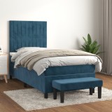 VidaXL Pat box spring cu saltea, albastru &icirc;nchis, 100x200 cm, catifea