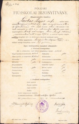 A1988 Certificat școlar, 1912, S&amp;acirc;ntana, județul Arad, pentru un elev din Ineu foto
