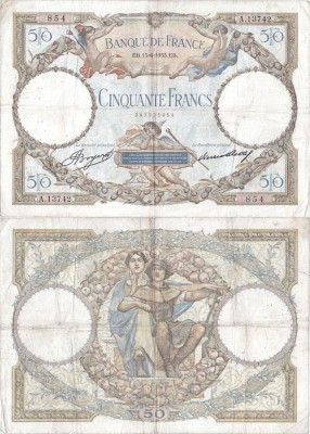 1933 (15 VI), 50 francs (P-80b.1) - Franța foto