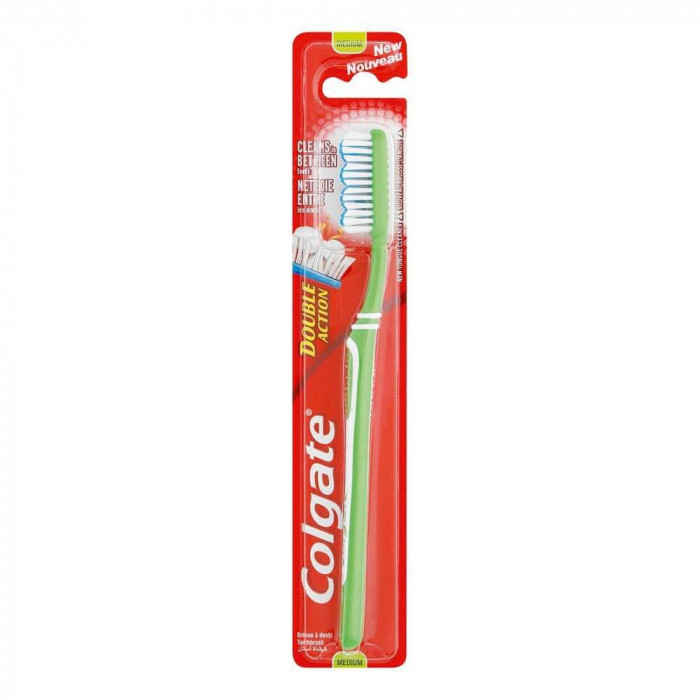 Periuta Dinti Colgate Double Actions, Blister, Culoare Verde/Alb, Periute de Dinti Colgate pentru Adulti, Periute de Dinti Manuale, Perii de Dinti, Ar