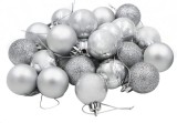 Set de 24 globuri de Craciun COOLWEST, plastic, argintiu, 4 cm