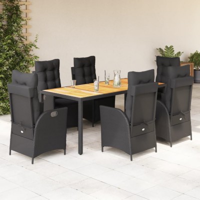 vidaXL Set mobilier de grădină cu perne, 7 piese, negru, poliratan foto