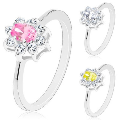 Inel cu brațe lucioase &amp;icirc;ngustate, floare strălucitoare cu centrul oval - Marime inel: 51, Culoare: Roz foto