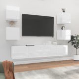 Cumpara ieftin Set dulap TV, 6 piese, alb extralucios, lemn prelucrat