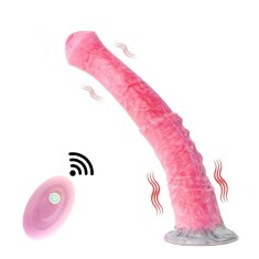 Vibrator Horse Cock, Remote Control, 10 Moduri Vibratii, Silicon Lichid, Roz/Gri, 29 cm foto