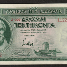 Grecia, 50 drahme 1939_XF plus_Hesiod/ basorelief cu zei Z-099 112262