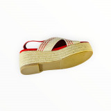 Wedge Espadrile JustFab, Material Textil Rosu si Iuta, Marimea 37 EU Wide Fit