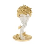 Statuie decorativa Harmony Blossom, model cu flori si fluturi, Alb, 15x10x28 cm