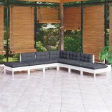 Gossi set mobilier de gradina cu perne, 7 piese, alb, lemn masiv pin