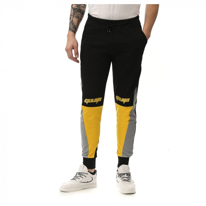 Pantaloni Sport De Barbati Gulian Negru Cu Galben