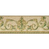 Bordura decorativa clasica, crem, verde, cu sclipici F19004