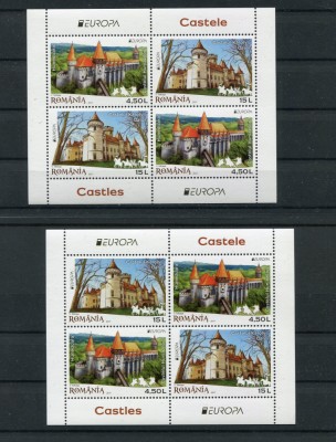 2017 , ROMANIA , Lp 2142 e , EUROPA 2017 , Castele , pereche de blocuri T1 + T2 - MNH foto