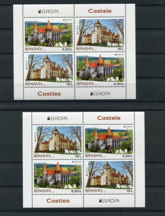 2017 , ROMANIA , Lp 2142 e , EUROPA 2017 , Castele , pereche de blocuri T1 + T2 - MNH