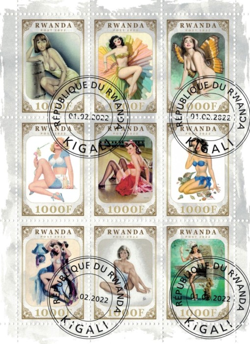 RWANDA 2022 - Arta grafica, modele pin-up (3) /serie completa